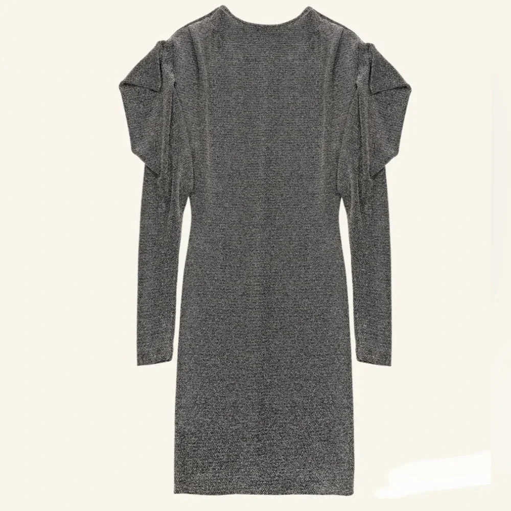 Isabel Marant Waden Stretch Metallic Silver Mini Dress Size 36/US 6 - Picture 3 of 9